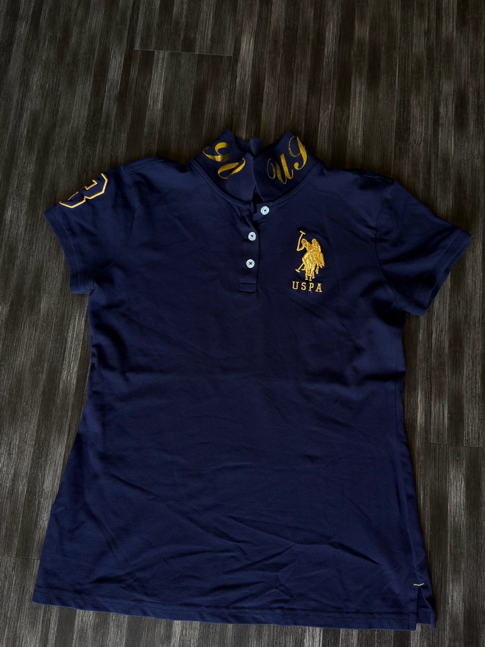 Ralph Lauren Polo USPA Navy Polo Shirt with Gold Logo size M